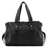 Black Leather Turnlock 2-Way Tote Bag