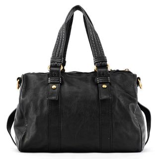 Black Leather Turnlock 2-Way Tote Bag
