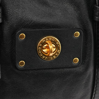 Black Leather Turnlock 2-Way Tote Bag