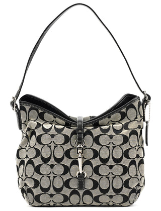 6845 Grey Black Signature Hobo Shoulder Bag