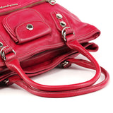 Pink Leather Multi-Pocket Tote Bag