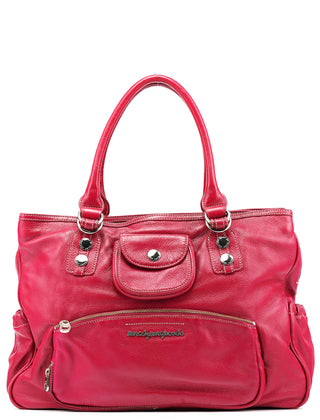 Pink Leather Multi-Pocket Tote Bag