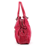 Pink Leather Multi-Pocket Tote Bag