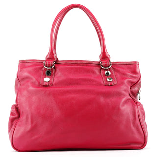 Pink Leather Multi-Pocket Tote Bag