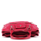 Pink Leather Multi-Pocket Tote Bag
