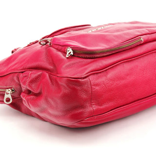 Pink Leather Multi-Pocket Tote Bag