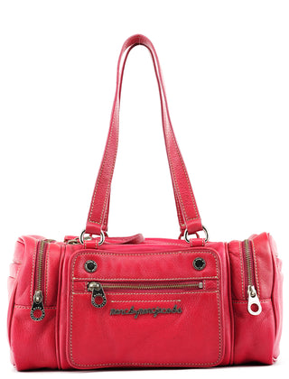 Pink Leather Multi-Pocket Camera Tote Bag