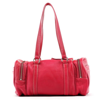 Pink Leather Multi-Pocket Camera Tote Bag