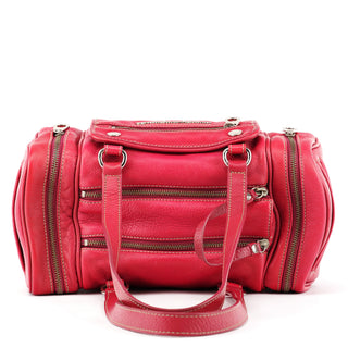 Pink Leather Multi-Pocket Camera Tote Bag