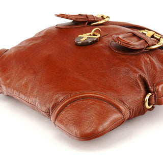 Brown Leather Padlock 2-Way Tote Bag