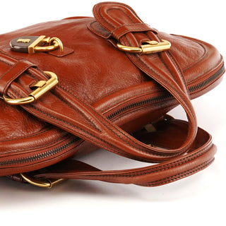 Brown Leather Padlock 2-Way Tote Bag