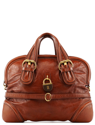 Brown Leather Padlock 2-Way Tote Bag