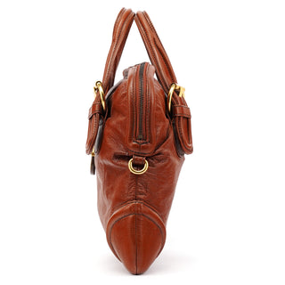 Brown Leather Padlock 2-Way Tote Bag