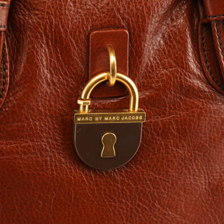 Brown Leather Padlock 2-Way Tote Bag