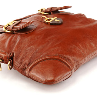 Brown Leather Padlock 2-Way Tote Bag