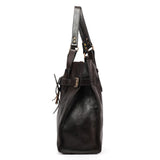 Dark Brown Leather Buckle Tote Bag