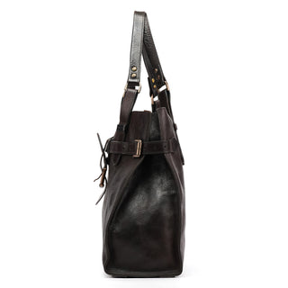 Dark Brown Leather Buckle Tote Bag