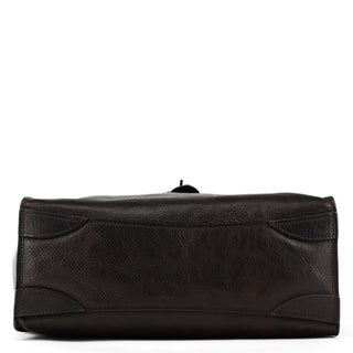 Dark Brown Leather Buckle Tote Bag