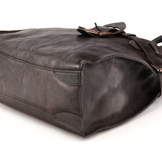 Dark Brown Leather Buckle Tote Bag