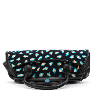 Navy Turquoise Corduroy Leopard Bowling Bag