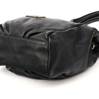 Black Leather Classic Q Fran 2-Way Bag