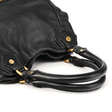 Black Leather Classic Q Fran 2-Way Bag