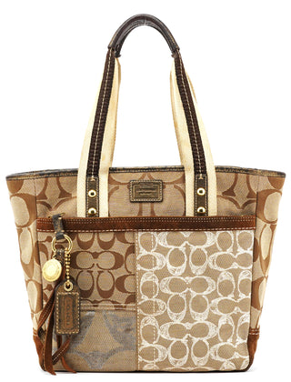 10234 Beige Brown Signature Patchwork Tote Bag