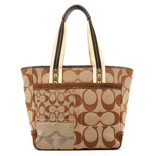 10234 Beige Brown Signature Patchwork Tote Bag