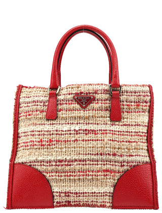 Fall 2000 Red Beige English Wool Tweed Tote Bag