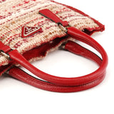 Fall 2000 Red Beige English Wool Tweed Tote Bag