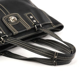F13960 Black Pebbled Leather Turnlock Tote Bag
