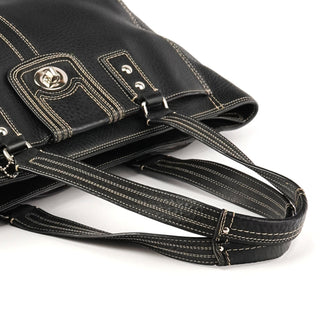 F13960 Black Pebbled Leather Turnlock Tote Bag