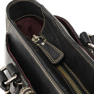 F13960 Black Pebbled Leather Turnlock Tote Bag