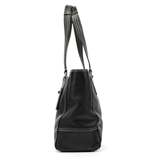 F13960 Black Pebbled Leather Turnlock Tote Bag