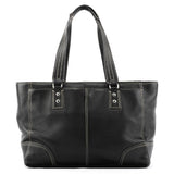 F13960 Black Pebbled Leather Turnlock Tote Bag