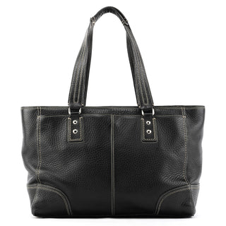 F13960 Black Pebbled Leather Turnlock Tote Bag