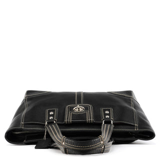 F13960 Black Pebbled Leather Turnlock Tote Bag