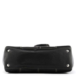 F13960 Black Pebbled Leather Turnlock Tote Bag