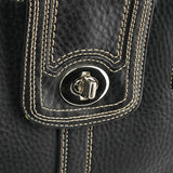 F13960 Black Pebbled Leather Turnlock Tote Bag