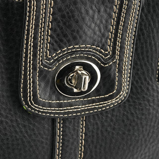 F13960 Black Pebbled Leather Turnlock Tote Bag