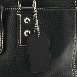 F13960 Black Pebbled Leather Turnlock Tote Bag