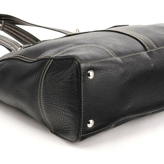 F13960 Black Pebbled Leather Turnlock Tote Bag