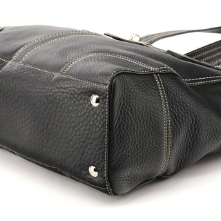 F13960 Black Pebbled Leather Turnlock Tote Bag