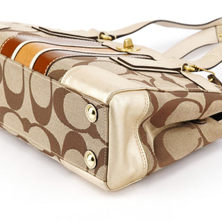 F11620 Beige Gold Signature Turnlock Tote Bag