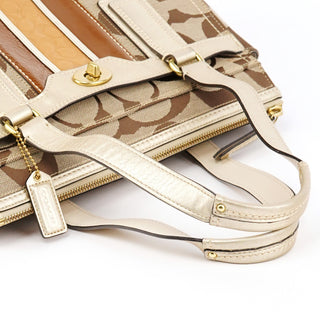 F11620 Beige Gold Signature Turnlock Tote Bag
