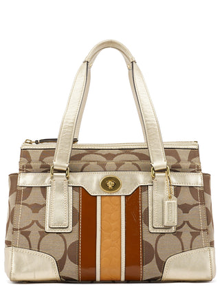 F11620 Beige Gold Signature Turnlock Tote Bag