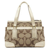 F11620 Beige Gold Signature Turnlock Tote Bag
