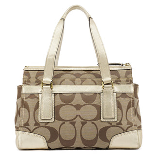 F11620 Beige Gold Signature Turnlock Tote Bag