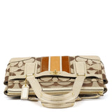 F11620 Beige Gold Signature Turnlock Tote Bag