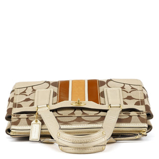 F11620 Beige Gold Signature Turnlock Tote Bag